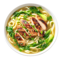 Delicious bowl of homemade chicken noodle soup with fresh greens and savory broth, perfect for a cozy meal or comfort food experience