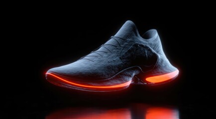 Futuristic shoe concept with neon lights on a dark background