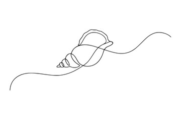 Minimalist Conch Shell One Line Drawing Illustration