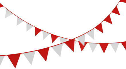 Festive red and white pennant banner decorations hang against a transparent background