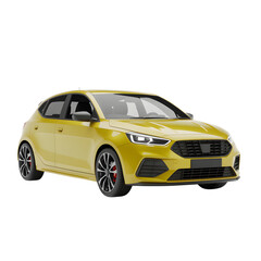 Yellow car isolated on transparent white background 