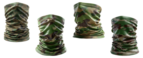 Set of four camouflage pattern neck gaiters or face coverings