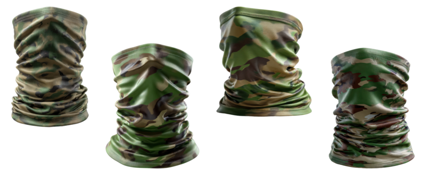 Set of four camouflage pattern neck gaiters or face coverings