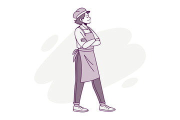 Confident Chef: A self-assured chef, in an apron and hat, stands with crossed arms, exuding confidence and a welcoming aura. Perfect for food and culinary themes.