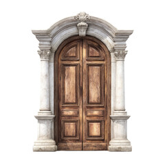 Obraz premium Elegant Vintage Wooden Door with Stone Archway and Classic Architectural Details
