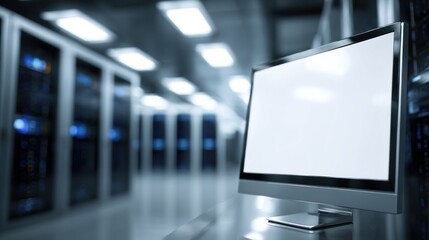 Server room monitor with blank screen