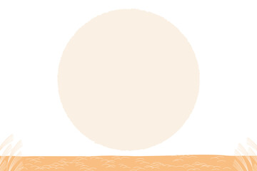 Rural Chinese, Korean landscape elements on transparent background, plain, field, pampas grass, full moon. Mid Autumn Festival, Chuseok, Tsukimi backdrop, design. Hand drawn flat vector illustration