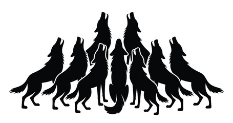 Howling Wolves Silhouette Vector Illustration - Modern Wildlife and Nature Collection for Animal, Forest, and Wilderness Design Elements. Wolves Howling Silhouette.