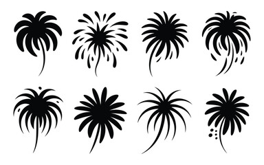 Obraz premium Set of Diverse Fireworks Silhouette Icons Vector Illustration - Modern Celebration and Festive Collection for New Year, Party, and Event Design Elements