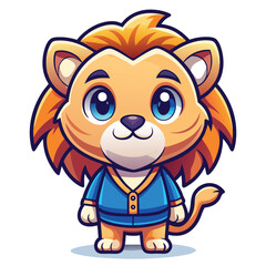 Fototapeta premium Cute lion cartoon character wearing a blue shirt