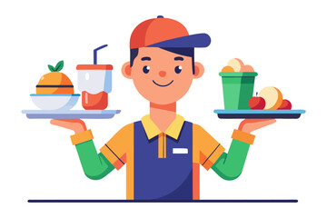 Order Master: A dedicated person, balancing a tray of food, offering a fresh, delicious culinary service experience. Showcasing fresh, quality ingredients and exceptional customer care.