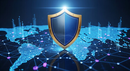 Cyber Security Shield Protecting Global Network Data