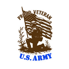 American soldier with a flag vector 