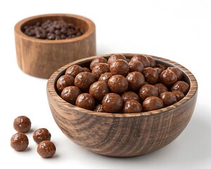 Fototapeta premium wooden bowl of tasty chocolate corn balls