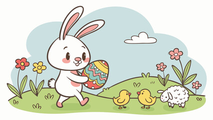 Cute easter bunny with easter egg illustration for spring holiday season vector graphic design download
