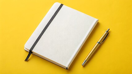 close-up top view on yellow blank book,pen,office