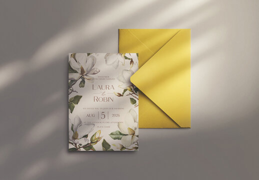 5x7in Invitation Mockup with Open Envelope
