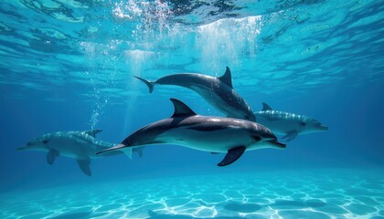 Fototapeta premium Dolphins swimming gracefully in crystal clear ocean waters