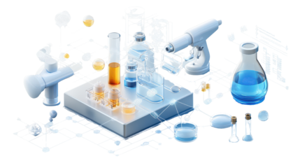 Laboratory Equipment with Test Tubes, Beakers, and Scientific Instruments on a Clean Background