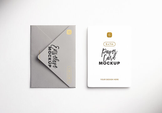 5x7in Invitation Rounded Corners with Open Envelope Mockup