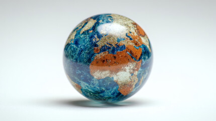 Fototapeta premium A detailed glass globe showing the world's continents and oceans beautifully.