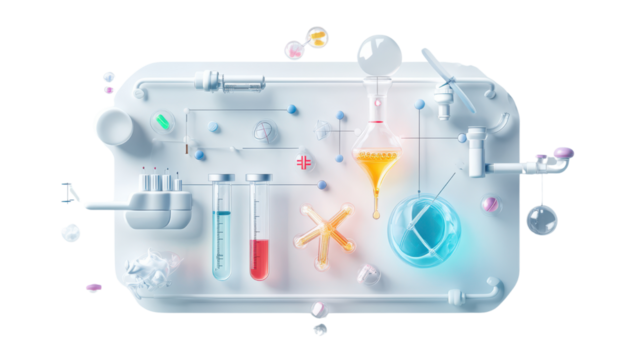 Colorful Chemistry Lab Illustration with Equipment and Glassware on White Background for Science Concepts