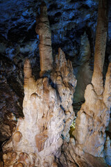 A cave with stalagmites and stalactites.