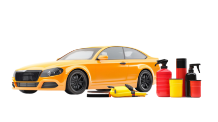 Car Detailing Kit for Cleaning and Car Maintenance - Isolated on White Background