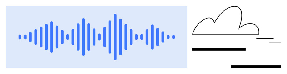 Obraz premium Blue soundwave pattern paired with a minimalistic cloud and lines. Ideal for audio technology, cloud storage, data streaming, podcasts, networking, digital transformation, and communication concepts