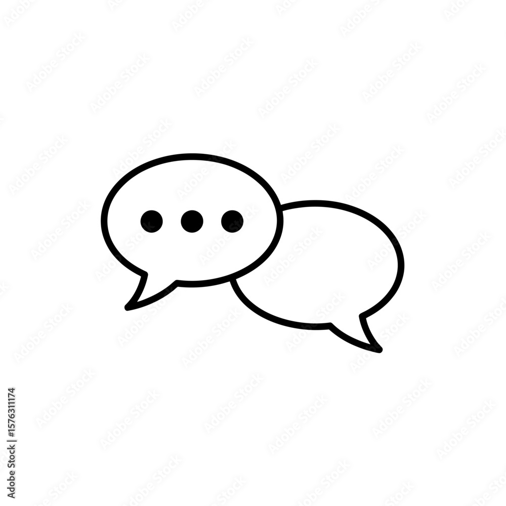 Poster two overlapping speech bubbles with dots indicating conversation or typing on a white background