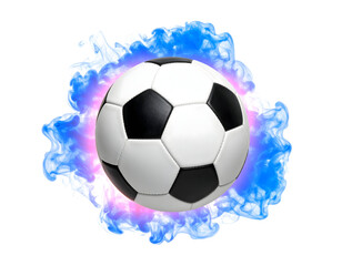 Naklejka premium A classic black and white soccer ball is isolated on a white background, ready for play in a game of football