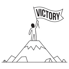 Mountain Top Victory Icon with Flag – Minimal Line Style