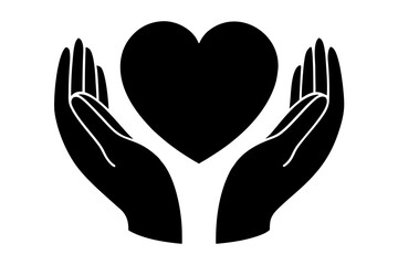 Obraz premium Hands holding heart love care support charity silhouette vector illustration