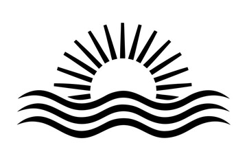 Obraz premium Sunrise over water simple graphic design silhouette vector illustration