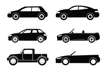 Fototapeta premium Car Silhouettes: A sleek collection of car silhouettes, featuring a diverse range of automotive designs, offers a clean and stylish representation of various vehicle types.
