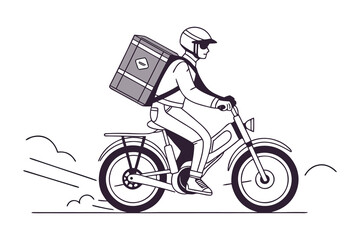 Delivery Rider on Motorbike: A stylized illustration of a delivery rider speeding on a motorbike, carrying a large delivery box.  The image conveys speed and efficiency.