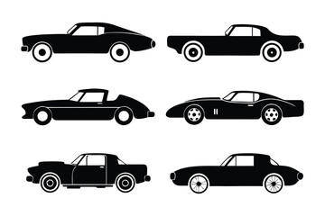 Classic Car Collection: A selection of elegantly stylized vintage cars, presented in sleek black, evoking a sense of timeless design, automotive history and the thrill of the open road.