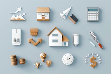 Real estate investment business concept showing growth and success with 3d rendered icons