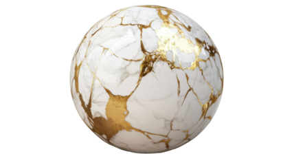 Golden globe with metallic finish and detailed world map design isolated on white background