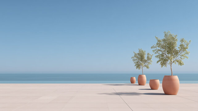 background of blue sea and open space of balcony with plants - Powered by Adobe