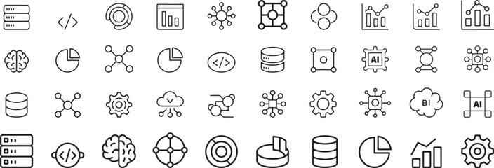 Data server brain coding pie chart graph gear network ai