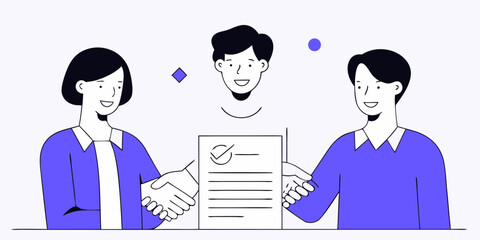 Business agreement finalized with successful partnership handshake, a clean graphic for corporate reports and presentations emphasizing collaboration.