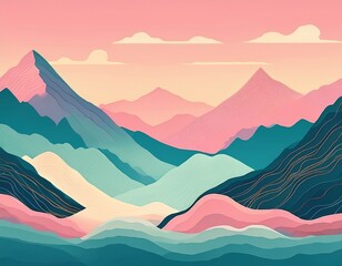 serene pastel mountain landscape art print minimalist art