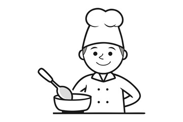 Smiling Chef Cartoon: A cheerful cartoon chef in a toque, proudly holding a mixing bowl and spoon.  Ready to create culinary delights.