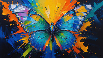 Lovely Beautiful Butterfly Oil Painting on Canvas – Vibrant Artistic Nature-Inspired Insect Artwork with Colorful Wings in Classic Brush Stroke Style
