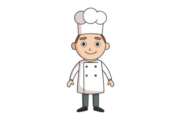 Happy Chef Portrait: A friendly chef in classic attire stands proudly, symbolizing culinary expertise and service. This illustration focuses on a warm professional image.