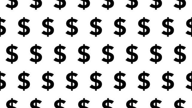 Seamless loop pattern of US Dollars icons on a white background. Infographic and pictogram background. Stylish pictogram, US economy 4K motion graphics.