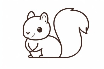Cute kawaii vector squirrel line drawing with bold outline and simple flat 2D design for kids coloring and pixel art