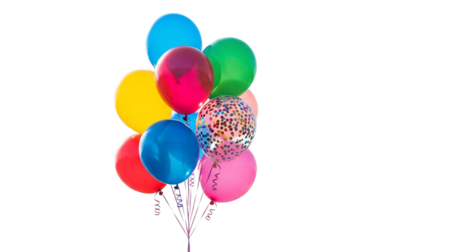 Colorful balloon bunch floats cheerfully perfect for celebrations, transparent background