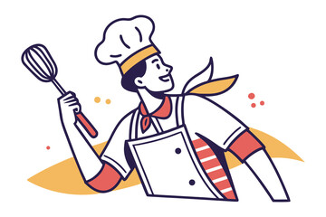 Cheerful Chef: A cheerful illustration depicts a skilled chef in the kitchen, exuding professionalism.